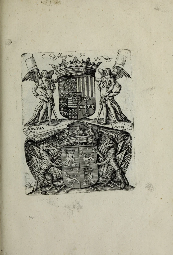 An illustration from Armorial vniuersel, contenant les armes des principales maisons, estatz, et dignitez, des plus considerables royaumes de l'Europe. Blazonnées de leurs métaux & couleurs et enrichies de leurs ornemens exterieurs, 1654, leaf 210