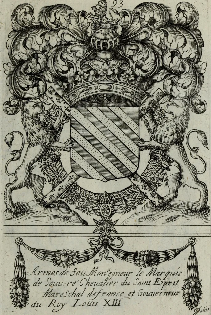 An illustration from Armorial vniuersel, contenant les armes des principales maisons, estatz, et dignitez, des plus considerables royaumes de l'Europe. Blazonnées de leurs métaux & couleurs et enrichies de leurs ornemens exterieurs, 1654, leaf 216
