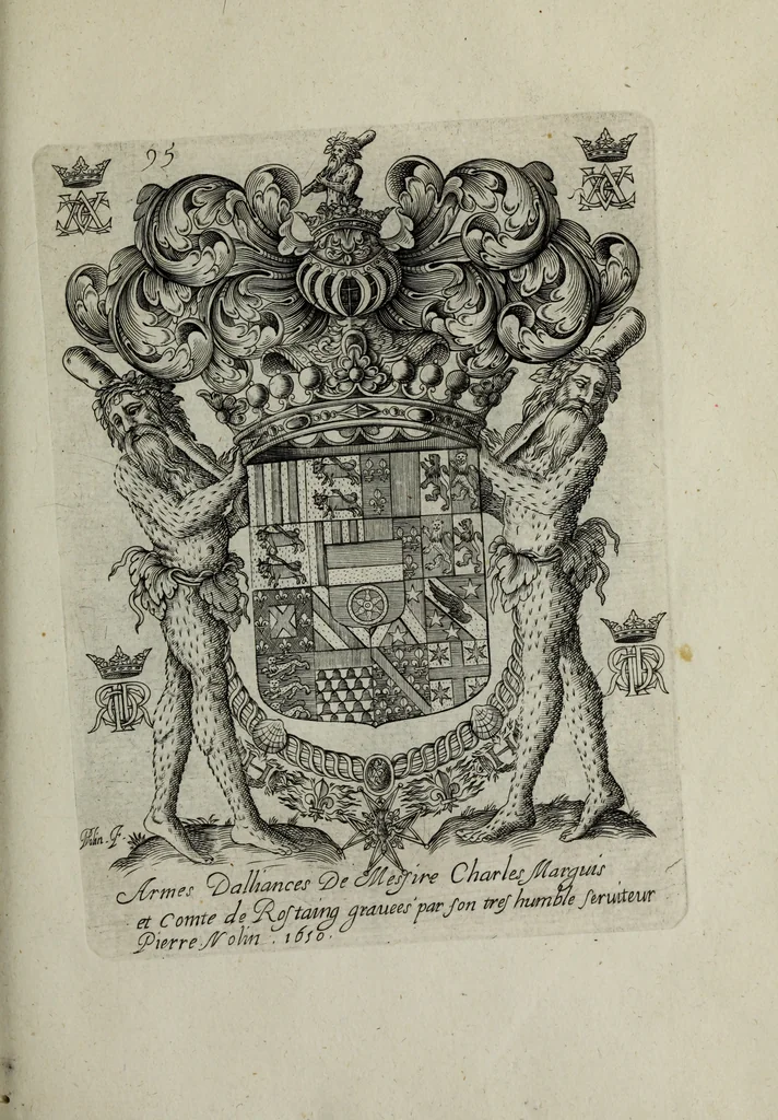 An illustration from Armorial vniuersel, contenant les armes des principales maisons, estatz, et dignitez, des plus considerables royaumes de l'Europe. Blazonnées de leurs métaux & couleurs et enrichies de leurs ornemens exterieurs, 1654, leaf 220