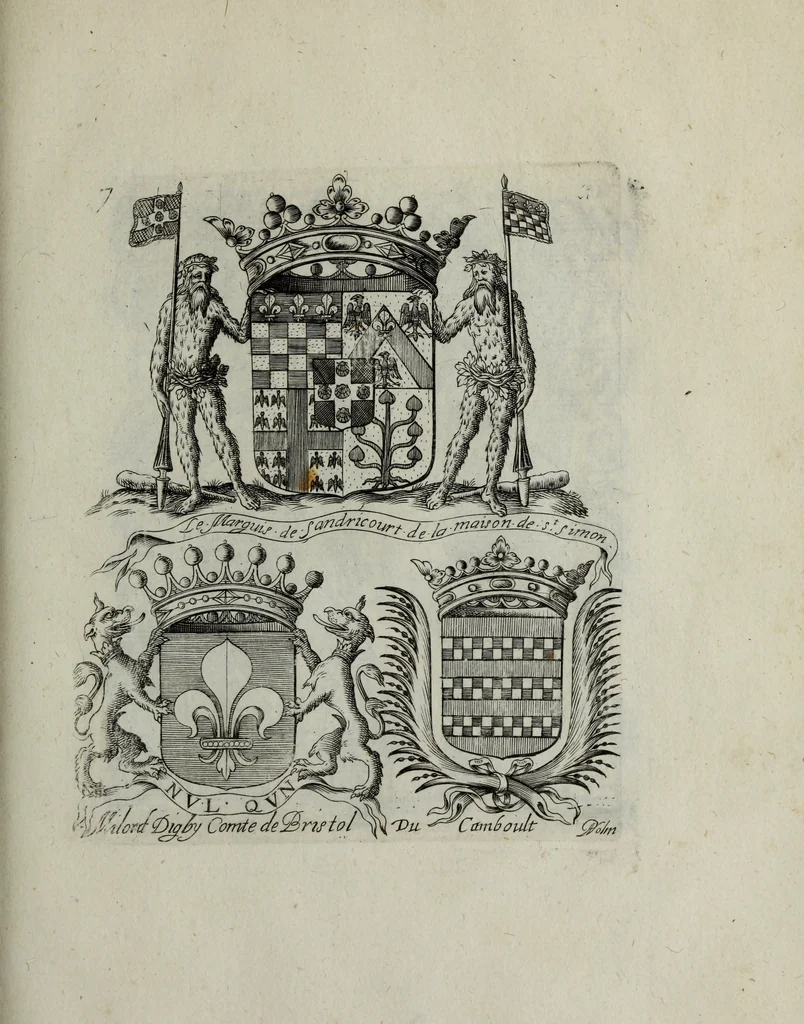 An illustration from Armorial vniuersel, contenant les armes des principales maisons, estatz, et dignitez, des plus considerables royaumes de l'Europe. Blazonnées de leurs métaux & couleurs et enrichies de leurs ornemens exterieurs, 1654, leaf 222