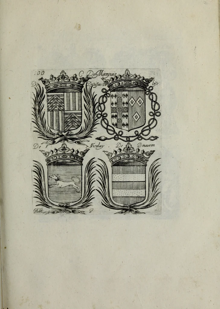 An illustration from Armorial vniuersel, contenant les armes des principales maisons, estatz, et dignitez, des plus considerables royaumes de l'Europe. Blazonnées de leurs métaux & couleurs et enrichies de leurs ornemens exterieurs, 1654, leaf 228