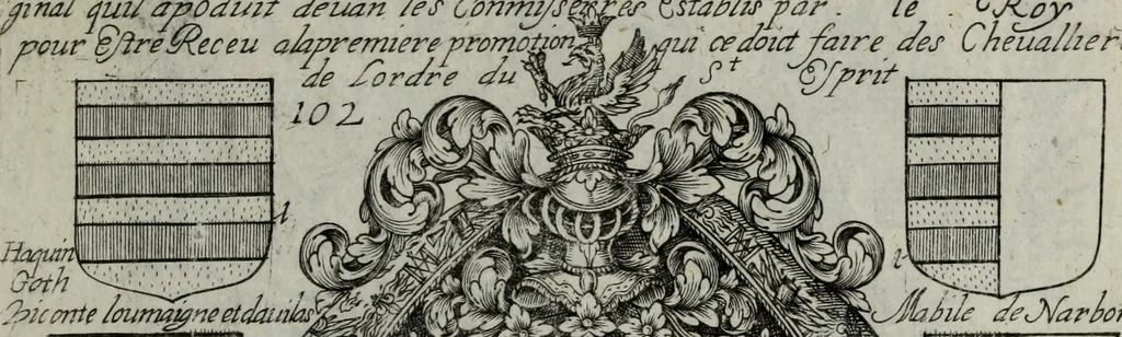 An illustration from Armorial vniuersel, contenant les armes des principales maisons, estatz, et dignitez, des plus considerables royaumes de l'Europe. Blazonnées de leurs métaux & couleurs et enrichies de leurs ornemens exterieurs, 1654, leaf 232