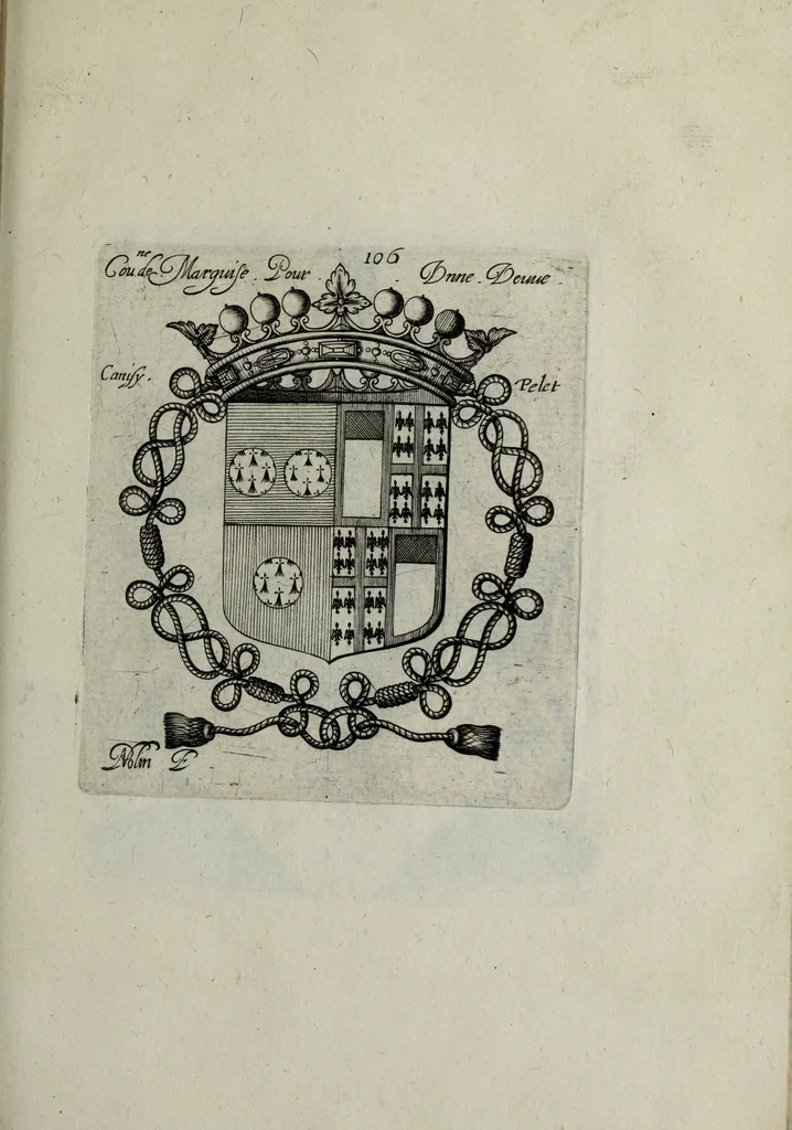 An illustration from Armorial vniuersel, contenant les armes des principales maisons, estatz, et dignitez, des plus considerables royaumes de l'Europe. Blazonnées de leurs métaux & couleurs et enrichies de leurs ornemens exterieurs, 1654, leaf 240