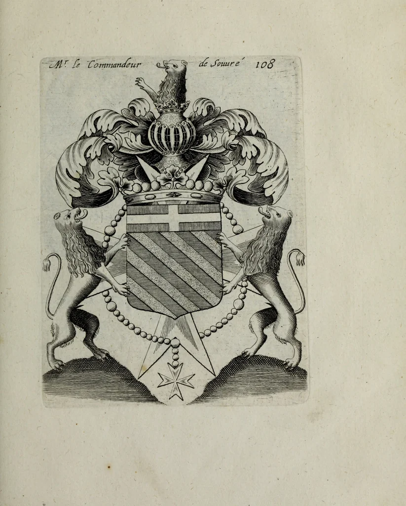 An illustration from Armorial vniuersel, contenant les armes des principales maisons, estatz, et dignitez, des plus considerables royaumes de l'Europe. Blazonnées de leurs métaux & couleurs et enrichies de leurs ornemens exterieurs, 1654, leaf 242