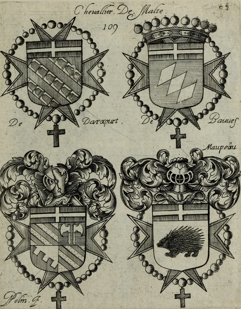 An illustration from Armorial vniuersel, contenant les armes des principales maisons, estatz, et dignitez, des plus considerables royaumes de l'Europe. Blazonnées de leurs métaux & couleurs et enrichies de leurs ornemens exterieurs, 1654, leaf 246