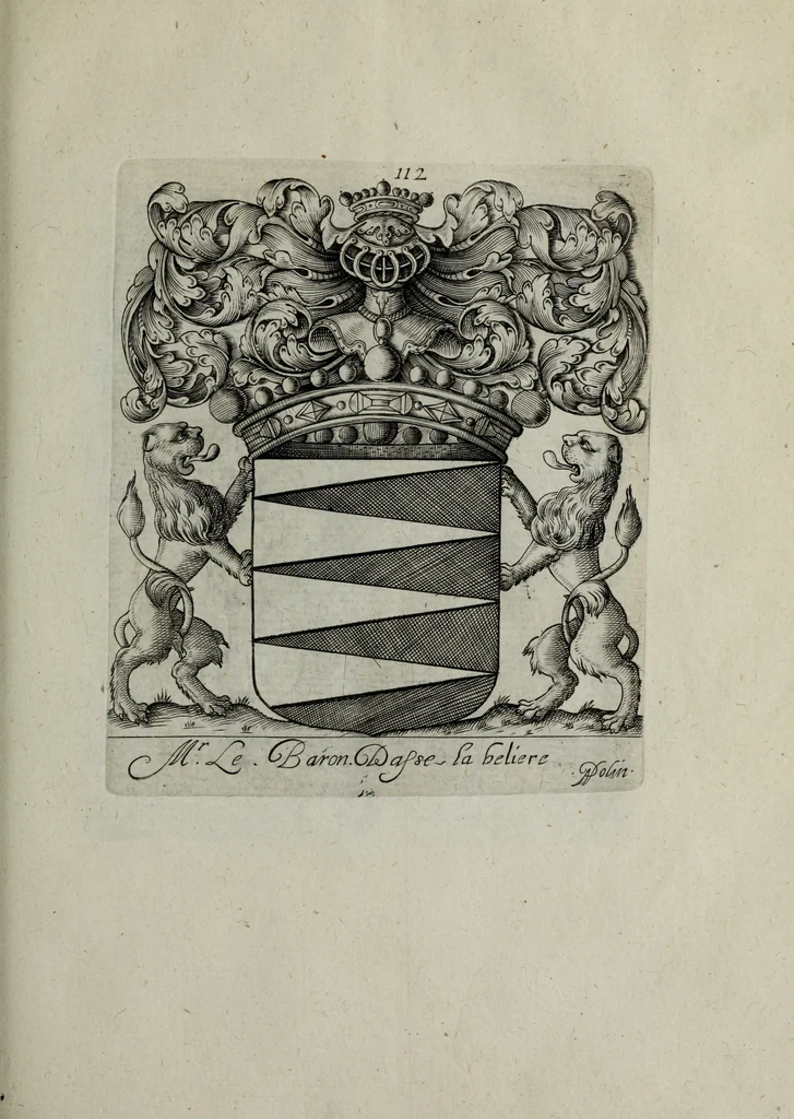 An illustration from Armorial vniuersel, contenant les armes des principales maisons, estatz, et dignitez, des plus considerables royaumes de l'Europe. Blazonnées de leurs métaux & couleurs et enrichies de leurs ornemens exterieurs, 1654, leaf 252
