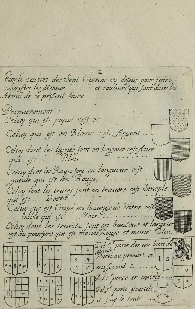 An illustration from Armorial vniuersel, contenant les armes des principales maisons, estatz, et dignitez, des plus considerables royaumes de l'Europe. Blazonnées de leurs métaux & couleurs et enrichies de leurs ornemens exterieurs, 1654, leaf 26