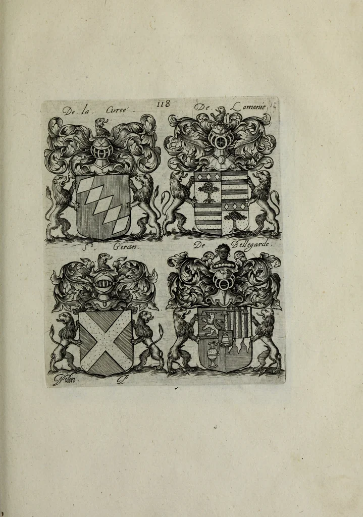 An illustration from Armorial vniuersel, contenant les armes des principales maisons, estatz, et dignitez, des plus considerables royaumes de l'Europe. Blazonnées de leurs métaux & couleurs et enrichies de leurs ornemens exterieurs, 1654, leaf 264