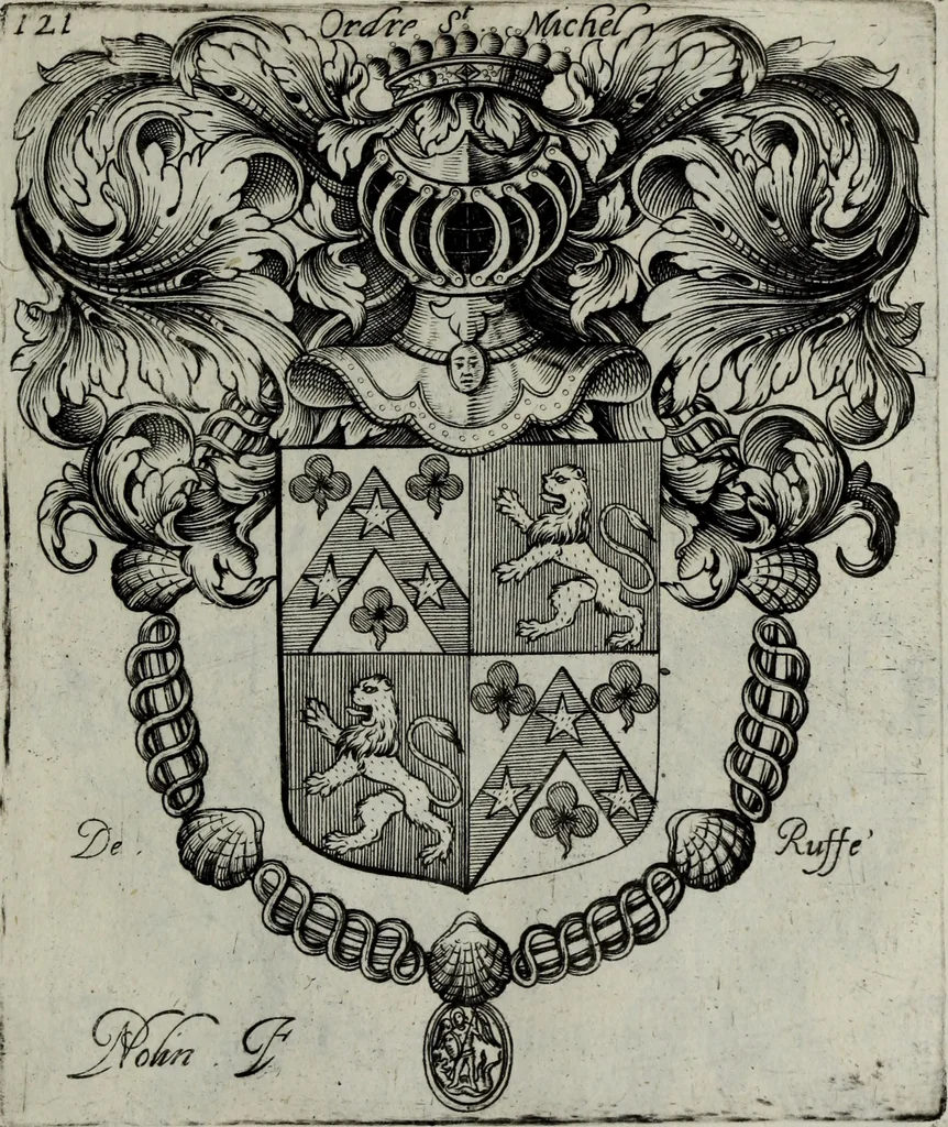 An illustration from Armorial vniuersel, contenant les armes des principales maisons, estatz, et dignitez, des plus considerables royaumes de l'Europe. Blazonnées de leurs métaux & couleurs et enrichies de leurs ornemens exterieurs, 1654, leaf 270