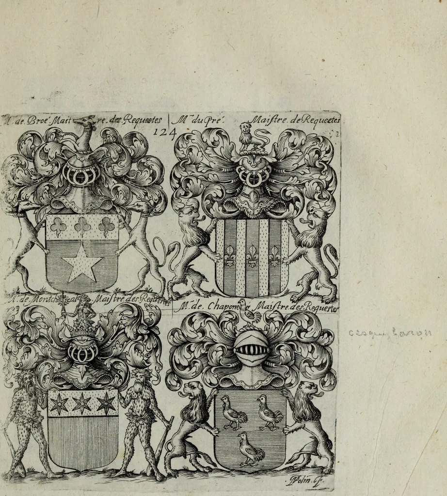 An illustration from Armorial vniuersel, contenant les armes des principales maisons, estatz, et dignitez, des plus considerables royaumes de l'Europe. Blazonnées de leurs métaux & couleurs et enrichies de leurs ornemens exterieurs, 1654, leaf 276