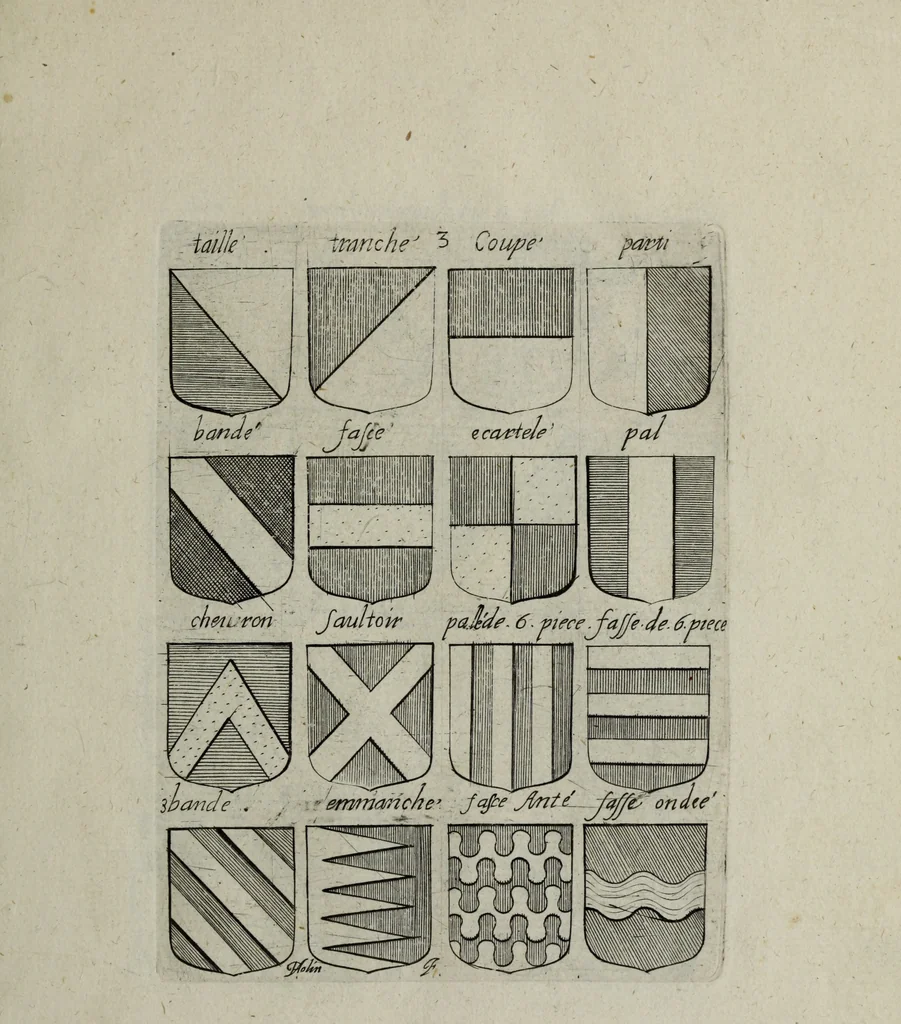 An illustration from Armorial vniuersel, contenant les armes des principales maisons, estatz, et dignitez, des plus considerables royaumes de l'Europe. Blazonnées de leurs métaux & couleurs et enrichies de leurs ornemens exterieurs, 1654, leaf 28