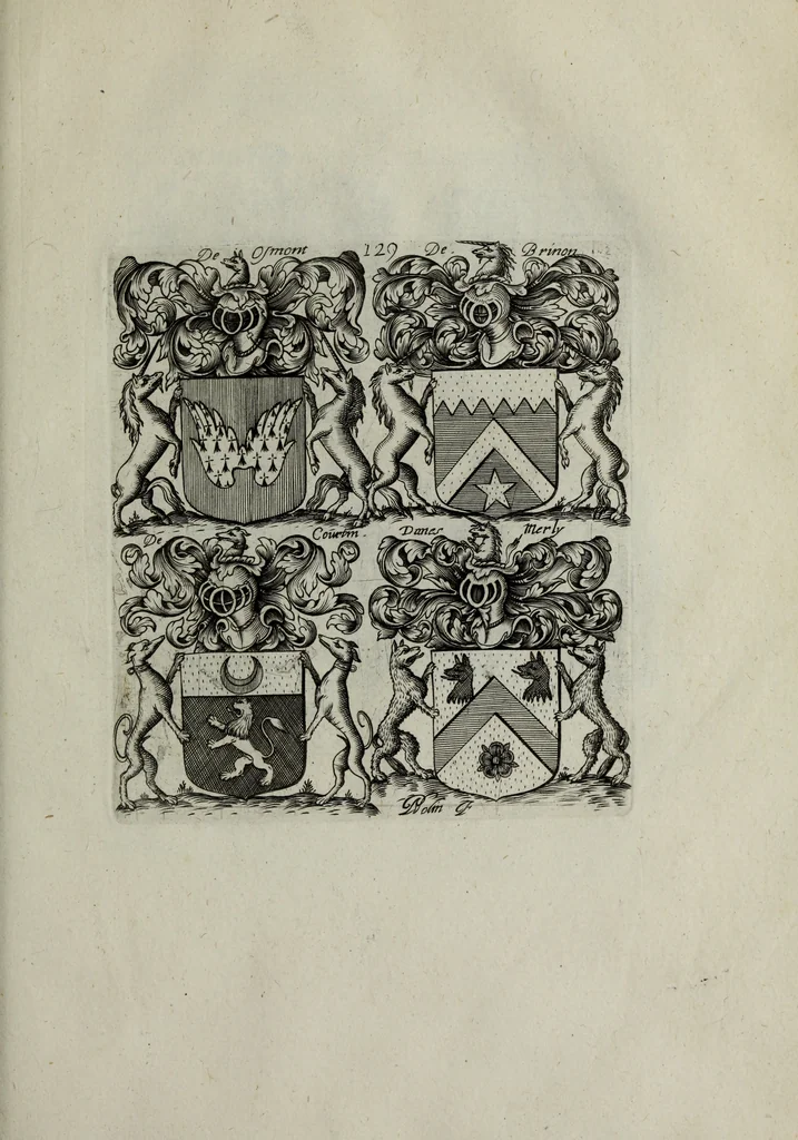 An illustration from Armorial vniuersel, contenant les armes des principales maisons, estatz, et dignitez, des plus considerables royaumes de l'Europe. Blazonnées de leurs métaux & couleurs et enrichies de leurs ornemens exterieurs, 1654, leaf 282