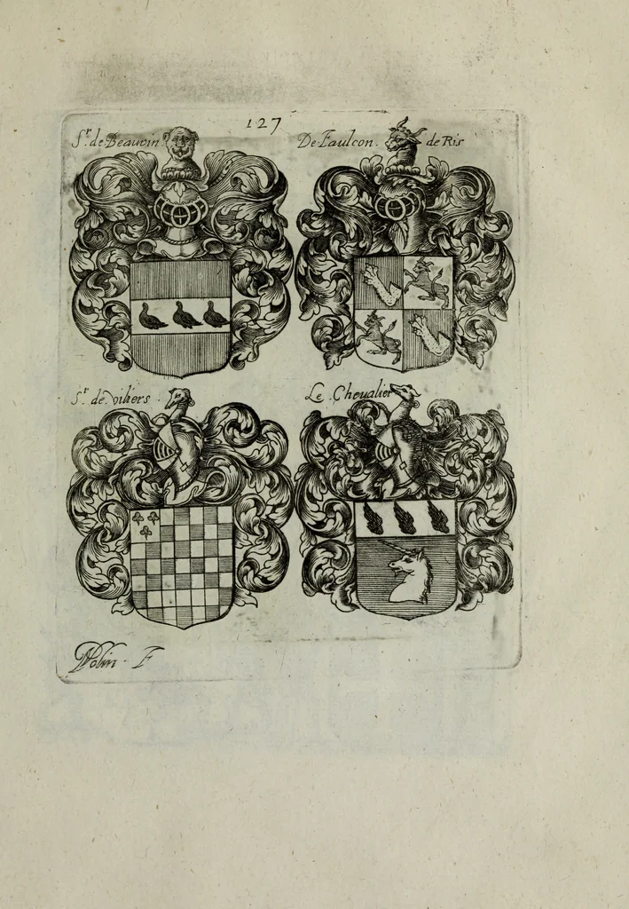 An illustration from Armorial vniuersel, contenant les armes des principales maisons, estatz, et dignitez, des plus considerables royaumes de l'Europe. Blazonnées de leurs métaux & couleurs et enrichies de leurs ornemens exterieurs, 1654, leaf 284