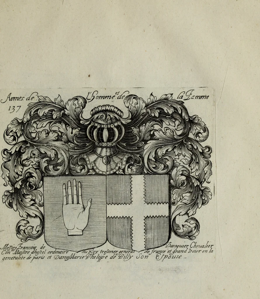 An illustration from Armorial vniuersel, contenant les armes des principales maisons, estatz, et dignitez, des plus considerables royaumes de l'Europe. Blazonnées de leurs métaux & couleurs et enrichies de leurs ornemens exterieurs, 1654, leaf 304
