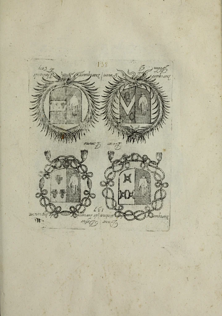An illustration from Armorial vniuersel, contenant les armes des principales maisons, estatz, et dignitez, des plus considerables royaumes de l'Europe. Blazonnées de leurs métaux & couleurs et enrichies de leurs ornemens exterieurs, 1654, leaf 306