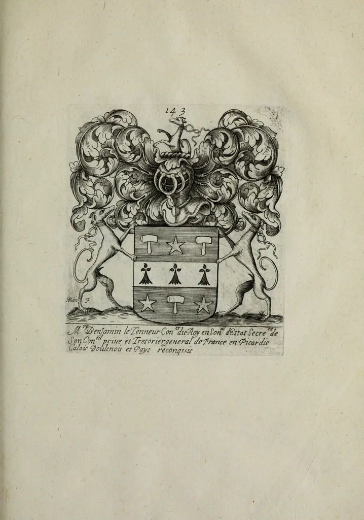 An illustration from Armorial vniuersel, contenant les armes des principales maisons, estatz, et dignitez, des plus considerables royaumes de l'Europe. Blazonnées de leurs métaux & couleurs et enrichies de leurs ornemens exterieurs, 1654, leaf 318