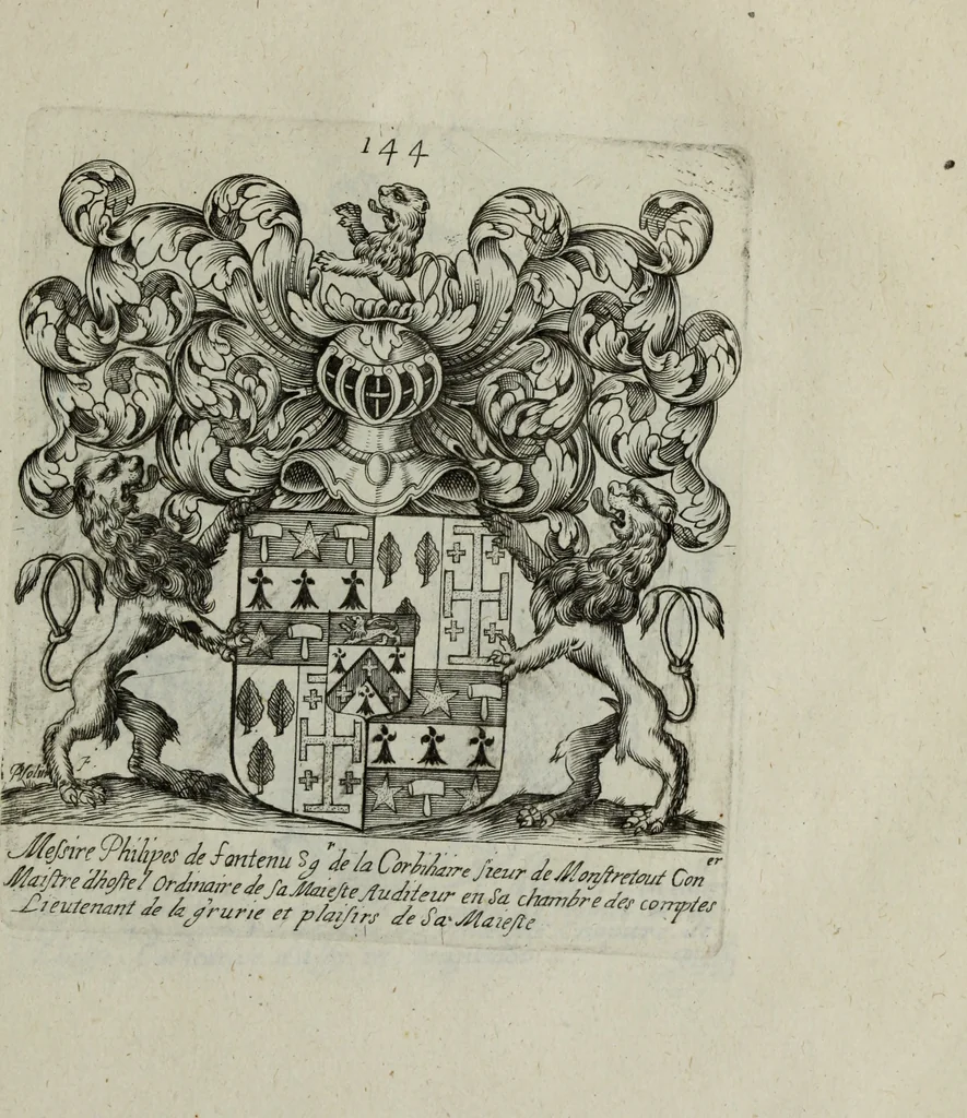 An illustration from Armorial vniuersel, contenant les armes des principales maisons, estatz, et dignitez, des plus considerables royaumes de l'Europe. Blazonnées de leurs métaux & couleurs et enrichies de leurs ornemens exterieurs, 1654, leaf 320