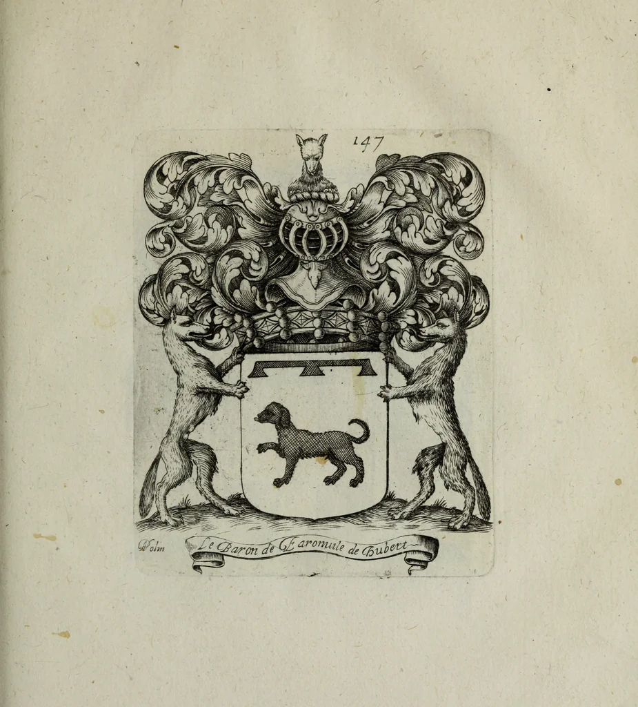 An illustration from Armorial vniuersel, contenant les armes des principales maisons, estatz, et dignitez, des plus considerables royaumes de l'Europe. Blazonnées de leurs métaux & couleurs et enrichies de leurs ornemens exterieurs, 1654, leaf 326