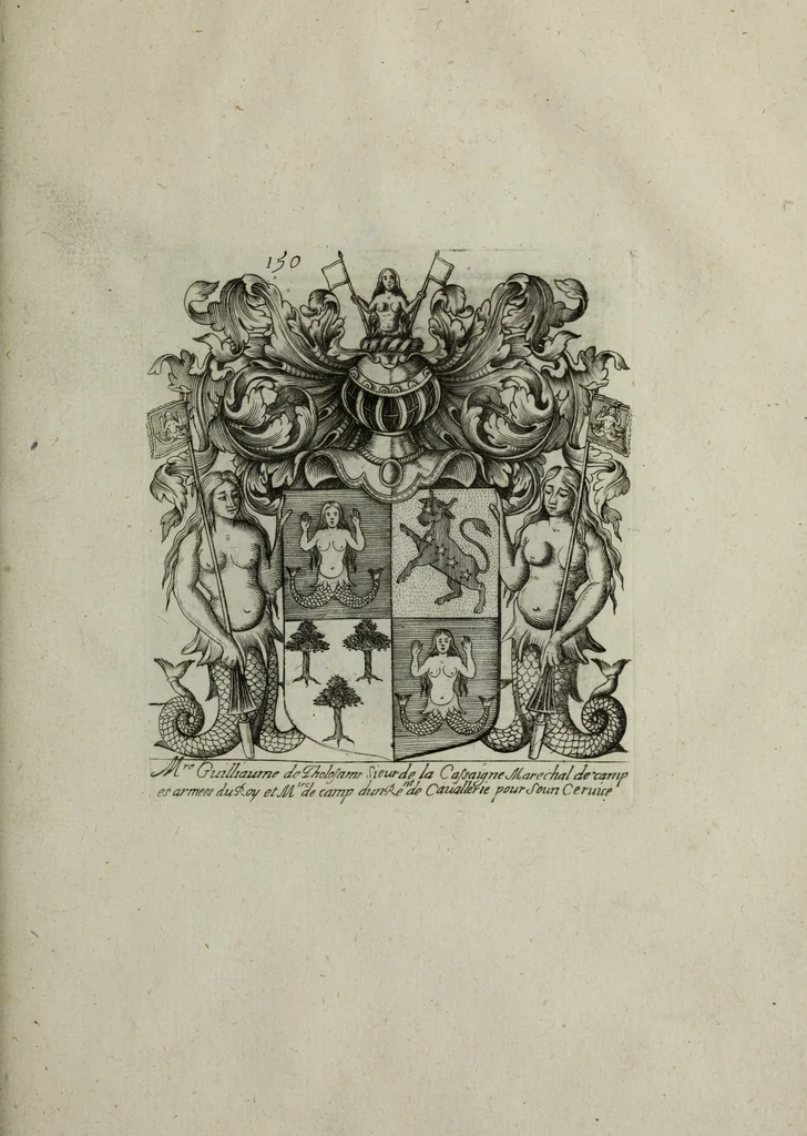 An illustration from Armorial vniuersel, contenant les armes des principales maisons, estatz, et dignitez, des plus considerables royaumes de l'Europe. Blazonnées de leurs métaux & couleurs et enrichies de leurs ornemens exterieurs, 1654, leaf 332