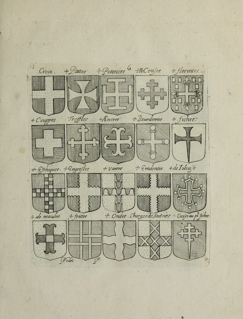 An illustration from Armorial vniuersel, contenant les armes des principales maisons, estatz, et dignitez, des plus considerables royaumes de l'Europe. Blazonnées de leurs métaux & couleurs et enrichies de leurs ornemens exterieurs, 1654, leaf 34
