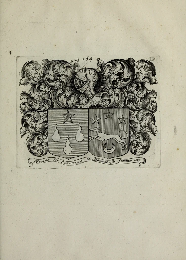 An illustration from Armorial vniuersel, contenant les armes des principales maisons, estatz, et dignitez, des plus considerables royaumes de l'Europe. Blazonnées de leurs métaux & couleurs et enrichies de leurs ornemens exterieurs, 1654, leaf 340