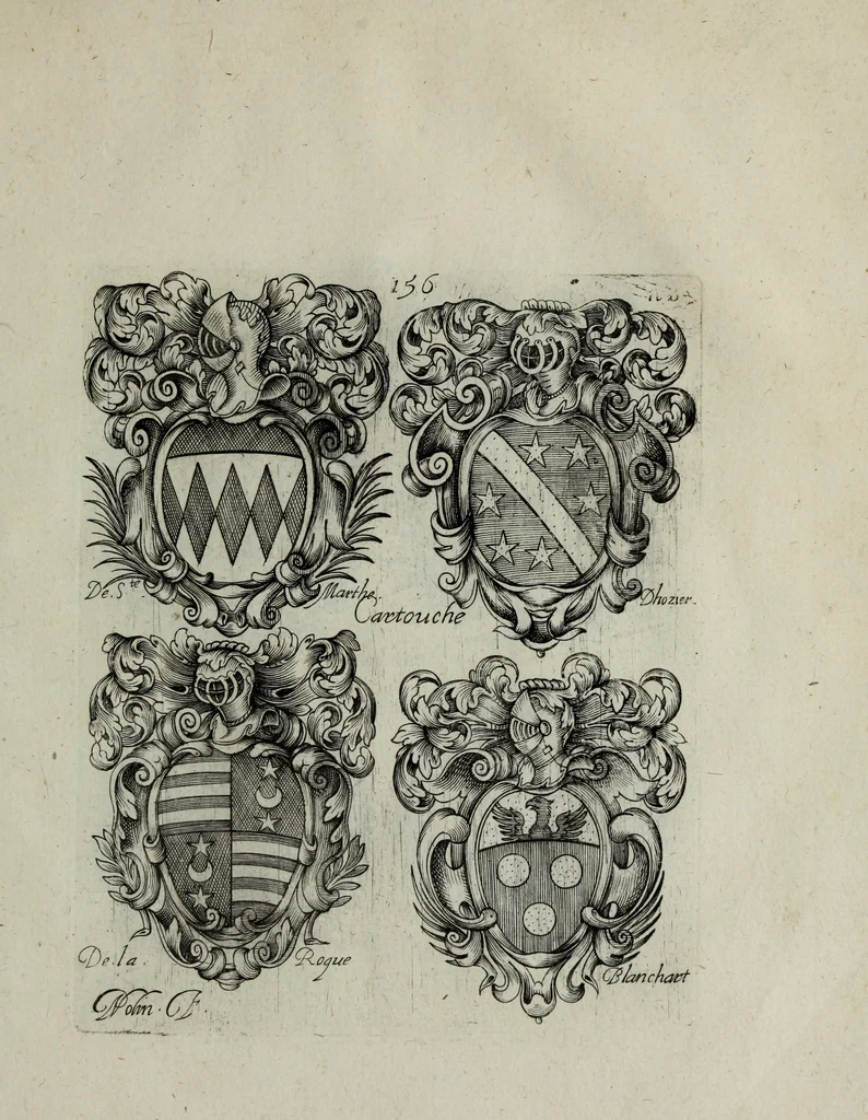 An illustration from Armorial vniuersel, contenant les armes des principales maisons, estatz, et dignitez, des plus considerables royaumes de l'Europe. Blazonnées de leurs métaux & couleurs et enrichies de leurs ornemens exterieurs, 1654, leaf 344
