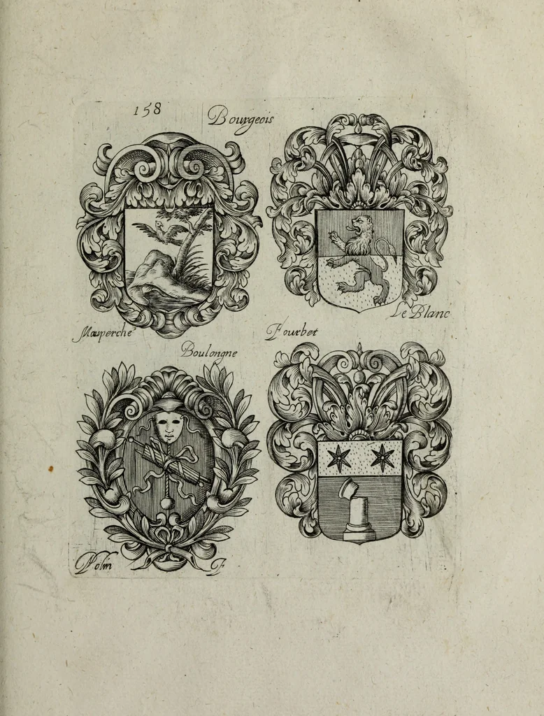 An illustration from Armorial vniuersel, contenant les armes des principales maisons, estatz, et dignitez, des plus considerables royaumes de l'Europe. Blazonnées de leurs métaux & couleurs et enrichies de leurs ornemens exterieurs, 1654, leaf 348