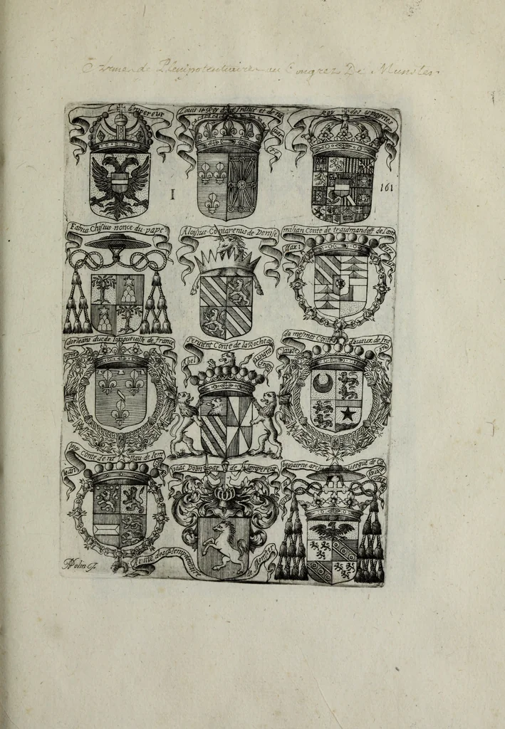 An illustration from Armorial vniuersel, contenant les armes des principales maisons, estatz, et dignitez, des plus considerables royaumes de l'Europe. Blazonnées de leurs métaux & couleurs et enrichies de leurs ornemens exterieurs, 1654, leaf 354