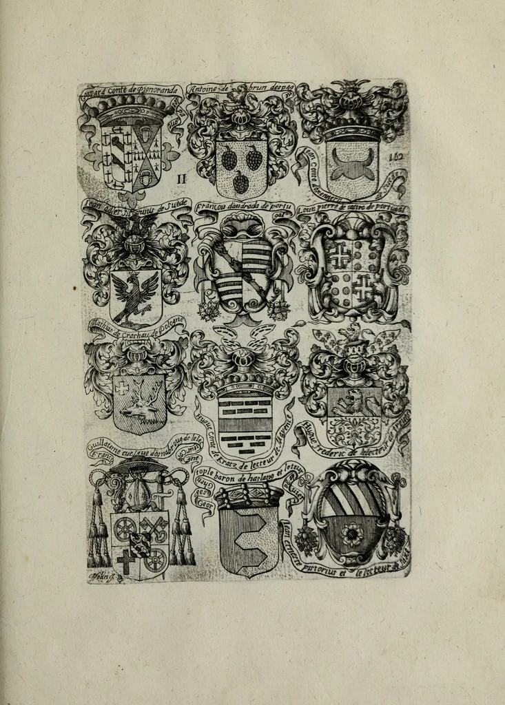 An illustration from Armorial vniuersel, contenant les armes des principales maisons, estatz, et dignitez, des plus considerables royaumes de l'Europe. Blazonnées de leurs métaux & couleurs et enrichies de leurs ornemens exterieurs, 1654, leaf 356