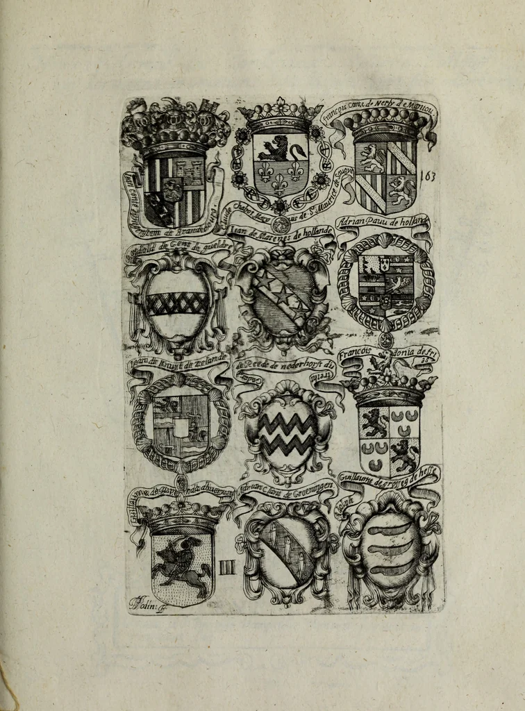 An illustration from Armorial vniuersel, contenant les armes des principales maisons, estatz, et dignitez, des plus considerables royaumes de l'Europe. Blazonnées de leurs métaux & couleurs et enrichies de leurs ornemens exterieurs, 1654, leaf 358