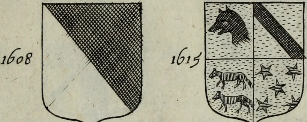 An illustration from Armorial vniuersel, contenant les armes des principales maisons, estatz, et dignitez, des plus considerables royaumes de l'Europe. Blazonnées de leurs métaux & couleurs et enrichies de leurs ornemens exterieurs, 1654, leaf 362
