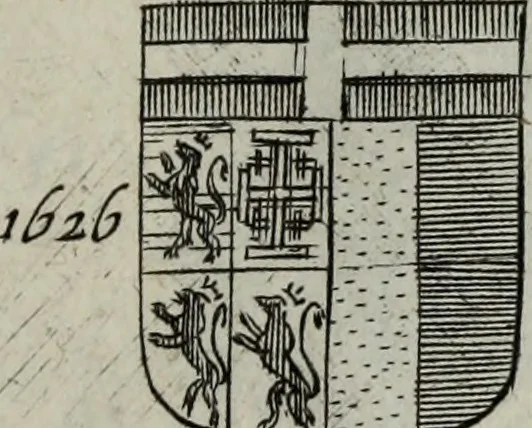 An illustration from Armorial vniuersel, contenant les armes des principales maisons, estatz, et dignitez, des plus considerables royaumes de l'Europe. Blazonnées de leurs métaux & couleurs et enrichies de leurs ornemens exterieurs, 1654, leaf 362