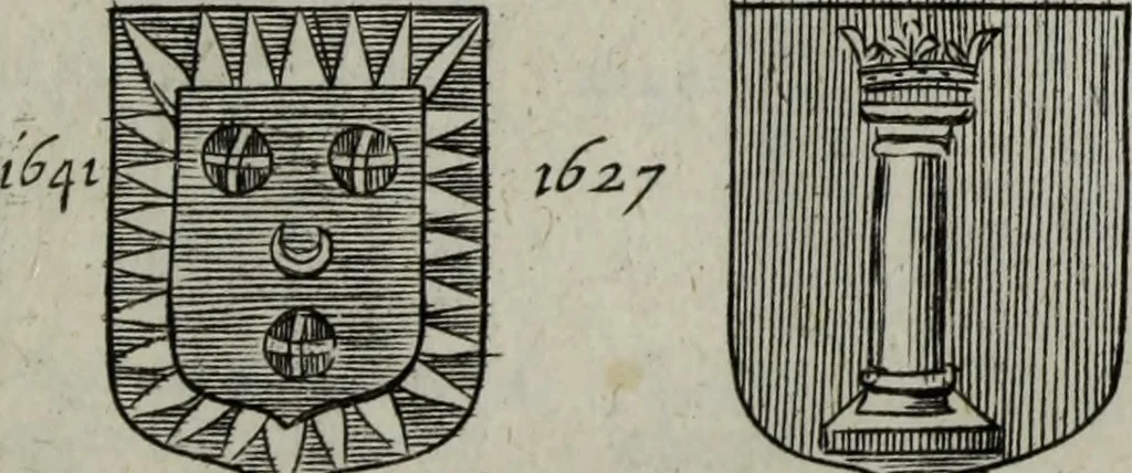 An illustration from Armorial vniuersel, contenant les armes des principales maisons, estatz, et dignitez, des plus considerables royaumes de l'Europe. Blazonnées de leurs métaux & couleurs et enrichies de leurs ornemens exterieurs, 1654, leaf 364