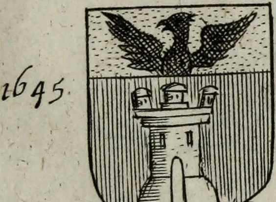 An illustration from Armorial vniuersel, contenant les armes des principales maisons, estatz, et dignitez, des plus considerables royaumes de l'Europe. Blazonnées de leurs métaux & couleurs et enrichies de leurs ornemens exterieurs, 1654, leaf 368