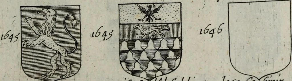 An illustration from Armorial vniuersel, contenant les armes des principales maisons, estatz, et dignitez, des plus considerables royaumes de l'Europe. Blazonnées de leurs métaux & couleurs et enrichies de leurs ornemens exterieurs, 1654, leaf 368