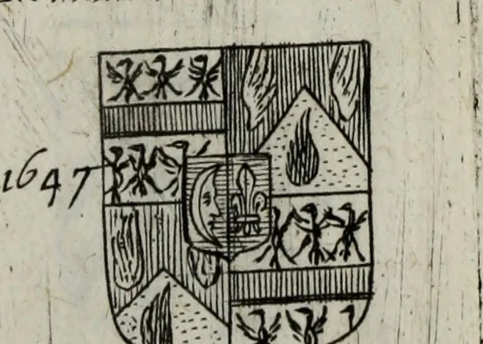An illustration from Armorial vniuersel, contenant les armes des principales maisons, estatz, et dignitez, des plus considerables royaumes de l'Europe. Blazonnées de leurs métaux & couleurs et enrichies de leurs ornemens exterieurs, 1654, leaf 368