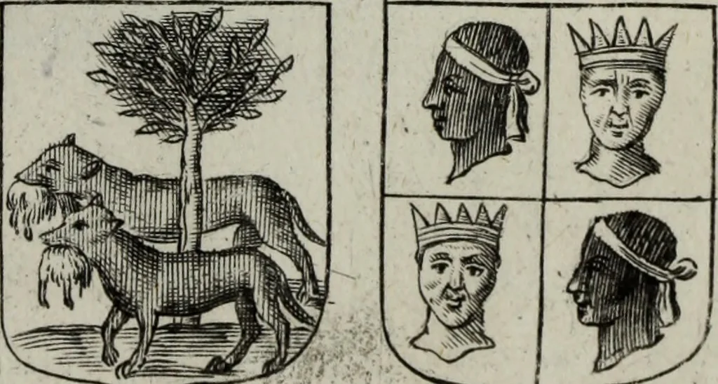 An illustration from Armorial vniuersel, contenant les armes des principales maisons, estatz, et dignitez, des plus considerables royaumes de l'Europe. Blazonnées de leurs métaux & couleurs et enrichies de leurs ornemens exterieurs, 1654, leaf 372