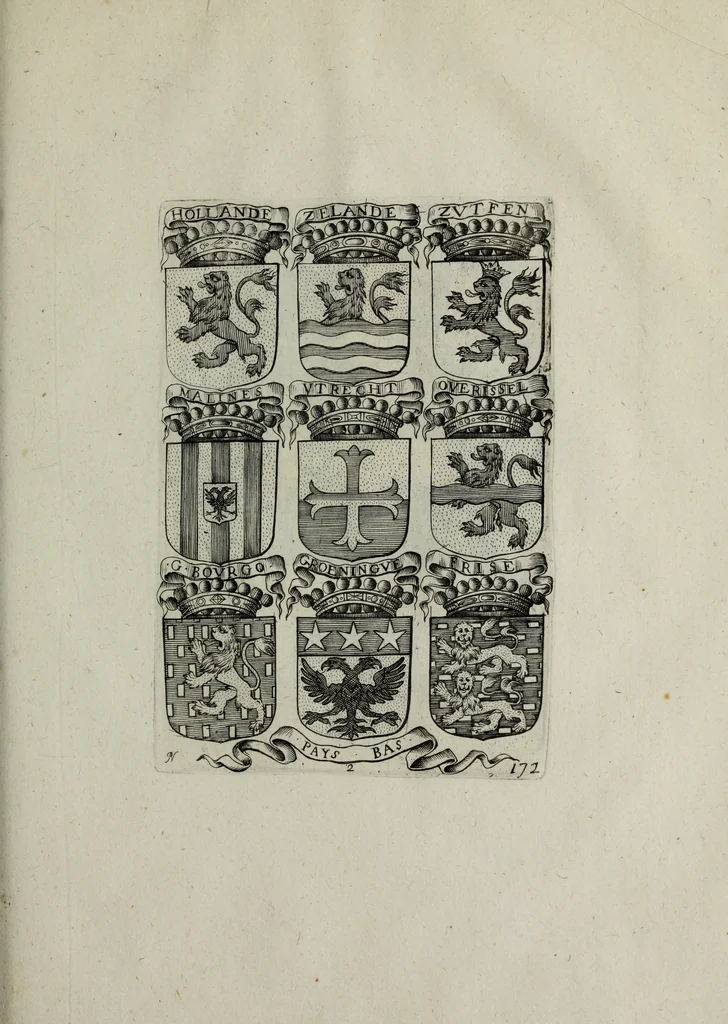 An illustration from Armorial vniuersel, contenant les armes des principales maisons, estatz, et dignitez, des plus considerables royaumes de l'Europe. Blazonnées de leurs métaux & couleurs et enrichies de leurs ornemens exterieurs, 1654, leaf 376