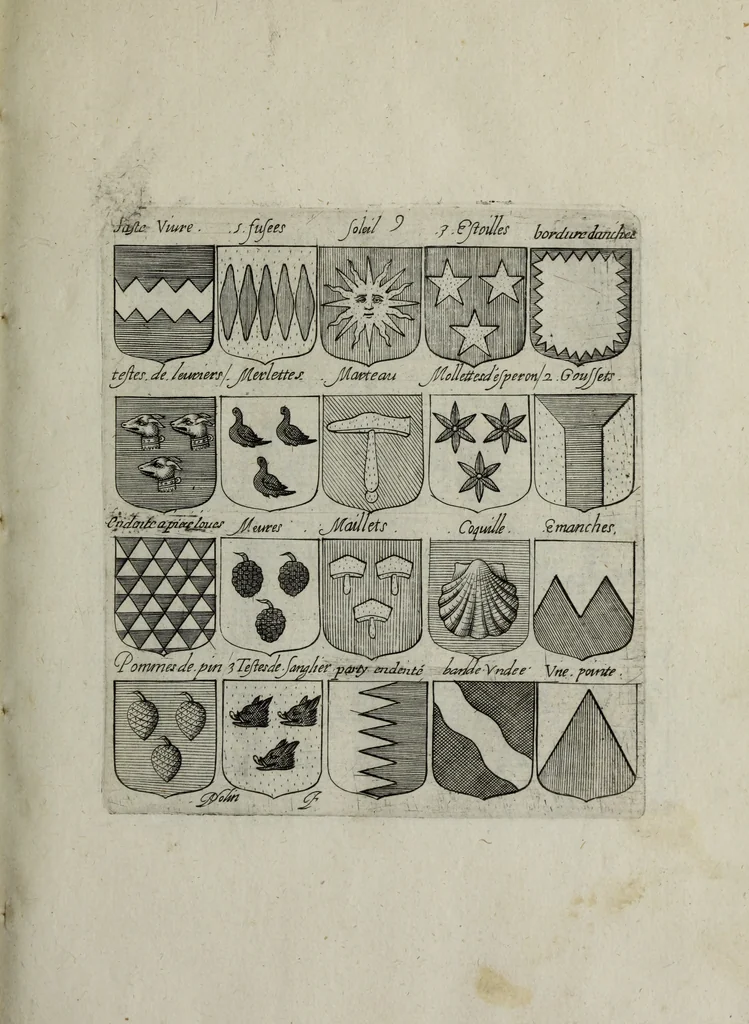 An illustration from Armorial vniuersel, contenant les armes des principales maisons, estatz, et dignitez, des plus considerables royaumes de l'Europe. Blazonnées de leurs métaux & couleurs et enrichies de leurs ornemens exterieurs, 1654, leaf 40