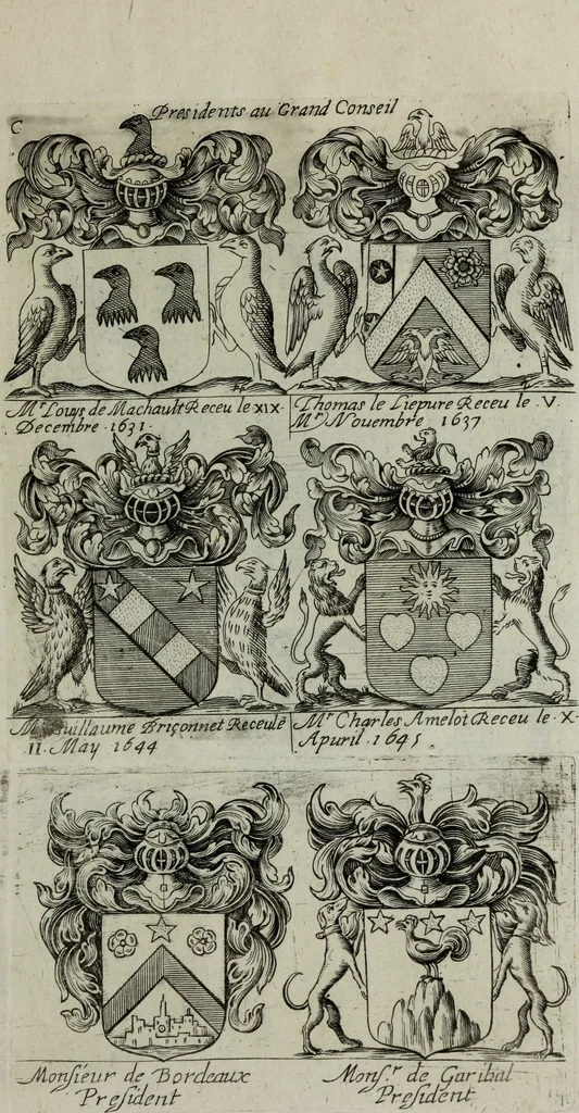An illustration from Armorial vniuersel, contenant les armes des principales maisons, estatz, et dignitez, des plus considerables royaumes de l'Europe. Blazonnées de leurs métaux & couleurs et enrichies de leurs ornemens exterieurs, 1654, leaf 406