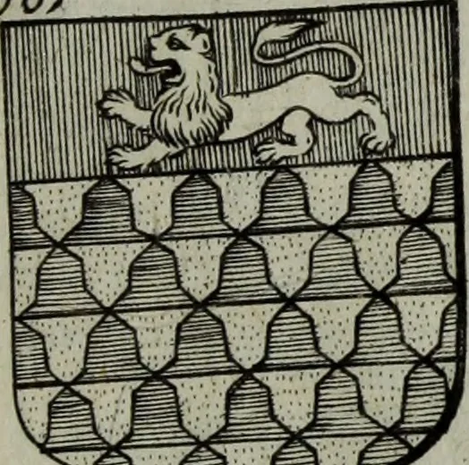 An illustration from Armorial vniuersel, contenant les armes des principales maisons, estatz, et dignitez, des plus considerables royaumes de l'Europe. Blazonnées de leurs métaux & couleurs et enrichies de leurs ornemens exterieurs, 1654, leaf 414