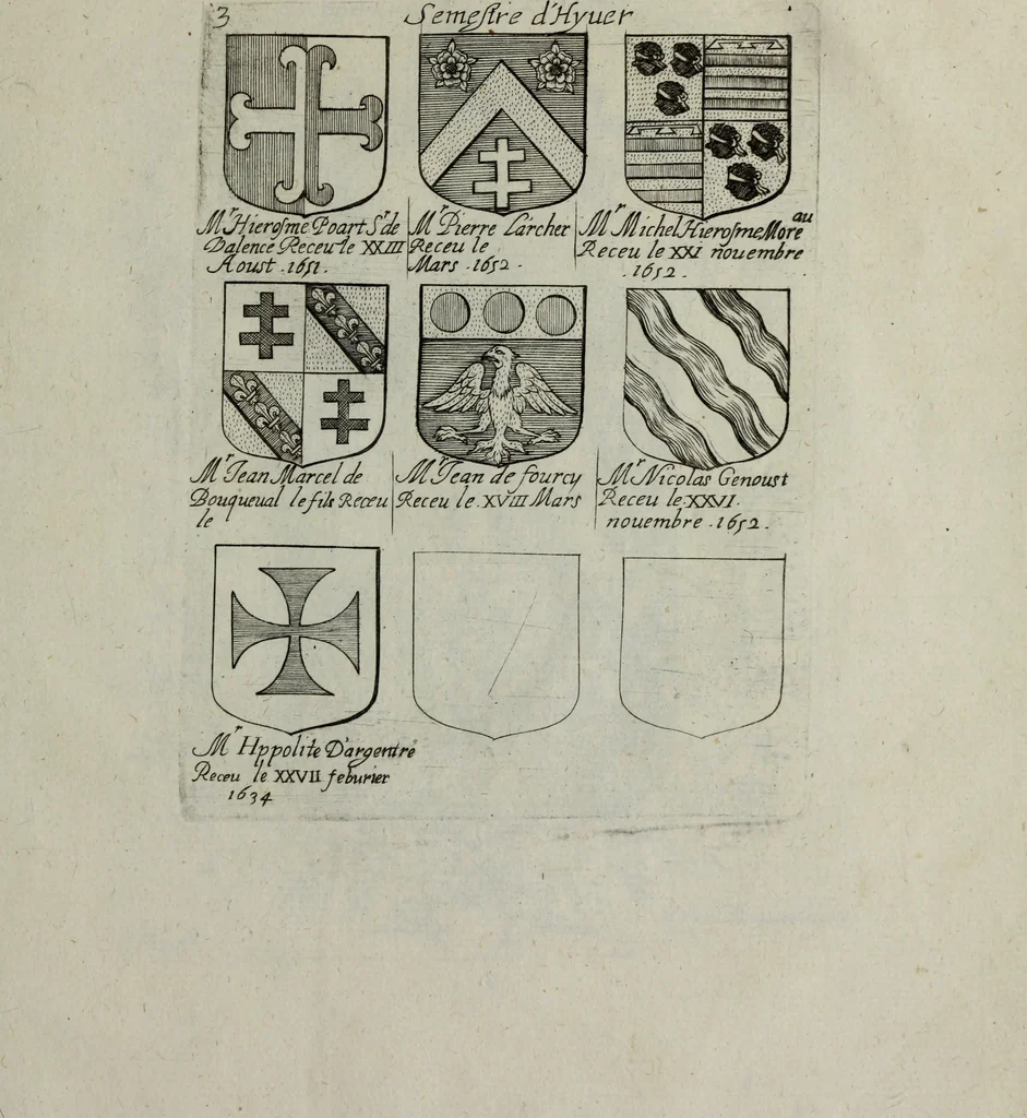 An illustration from Armorial vniuersel, contenant les armes des principales maisons, estatz, et dignitez, des plus considerables royaumes de l'Europe. Blazonnées de leurs métaux & couleurs et enrichies de leurs ornemens exterieurs, 1654, leaf 418