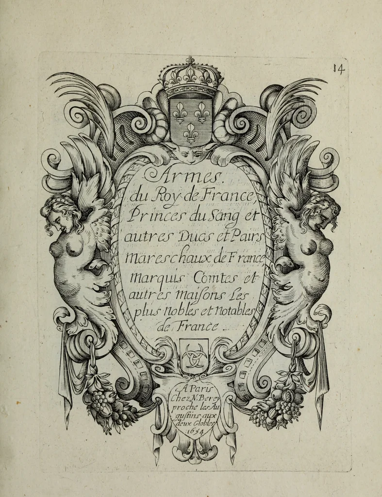 An illustration from Armorial vniuersel, contenant les armes des principales maisons, estatz, et dignitez, des plus considerables royaumes de l'Europe. Blazonnées de leurs métaux & couleurs et enrichies de leurs ornemens exterieurs, 1654, leaf 50