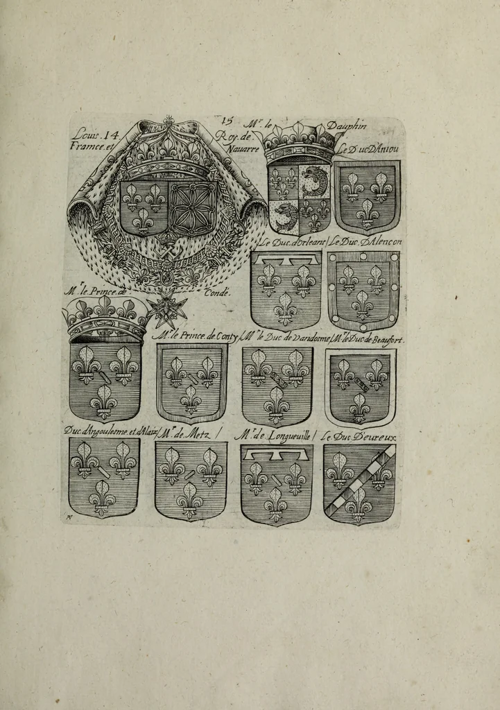 An illustration from Armorial vniuersel, contenant les armes des principales maisons, estatz, et dignitez, des plus considerables royaumes de l'Europe. Blazonnées de leurs métaux & couleurs et enrichies de leurs ornemens exterieurs, 1654, leaf 52