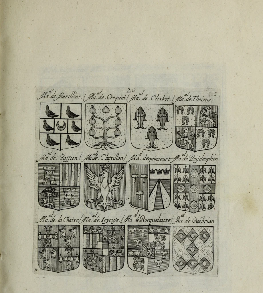 An illustration from Armorial vniuersel, contenant les armes des principales maisons, estatz, et dignitez, des plus considerables royaumes de l'Europe. Blazonnées de leurs métaux & couleurs et enrichies de leurs ornemens exterieurs, 1654, leaf 62