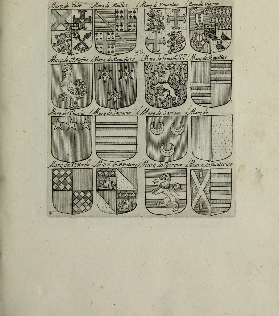 An illustration from Armorial vniuersel, contenant les armes des principales maisons, estatz, et dignitez, des plus considerables royaumes de l'Europe. Blazonnées de leurs métaux & couleurs et enrichies de leurs ornemens exterieurs, 1654, leaf 82
