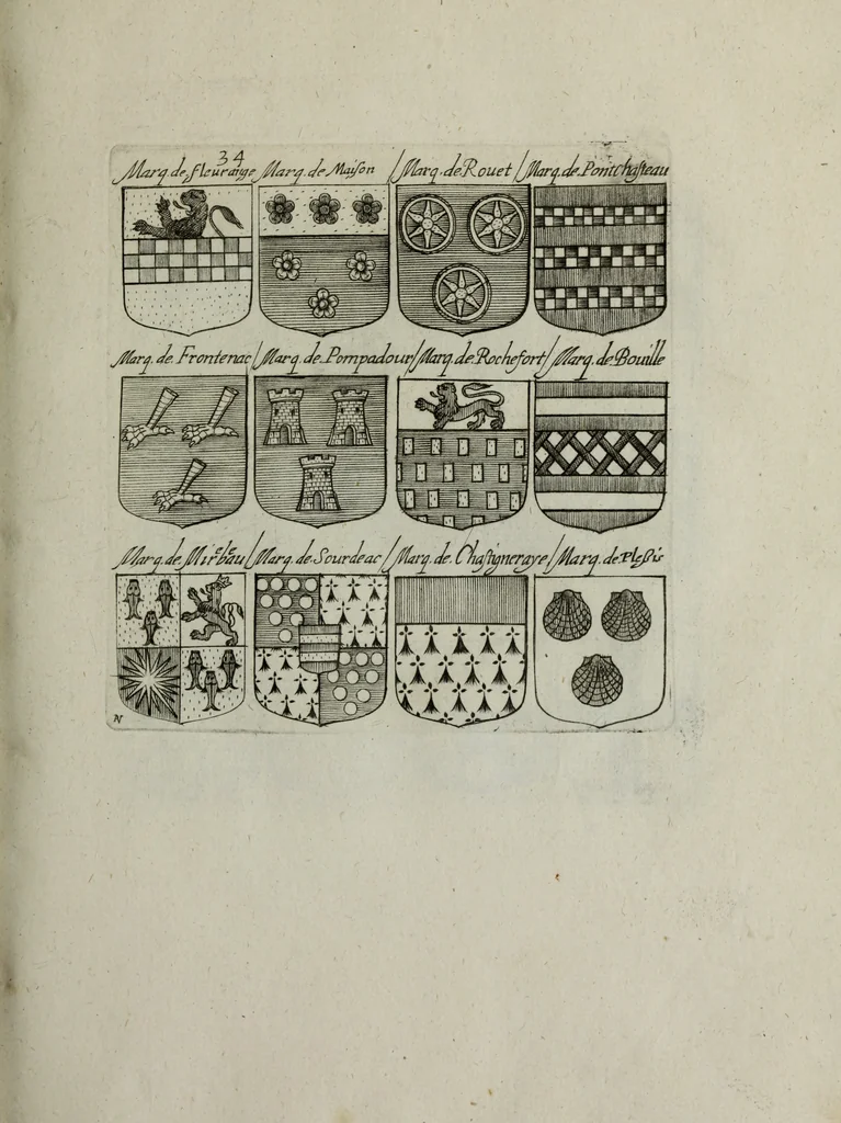 An illustration from Armorial vniuersel, contenant les armes des principales maisons, estatz, et dignitez, des plus considerables royaumes de l'Europe. Blazonnées de leurs métaux & couleurs et enrichies de leurs ornemens exterieurs, 1654, leaf 88