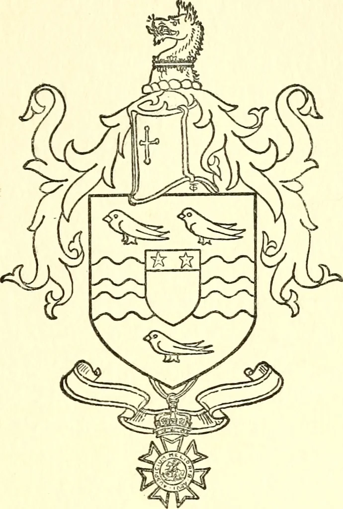 An illustration from Armory and lineages of Canada; comprising pedigrees with historical notes, brief biographies and family registers of prominent men of Canada, including blazons and illustrations of many armorials, and of insignia of knighthood, 1913, leaf 20