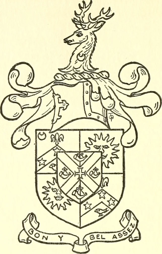 An illustration from Armory and lineages of Canada; comprising pedigrees with historical notes, brief biographies and family registers of prominent men of Canada, including blazons and illustrations of many armorials, and of insignia of knighthood, 1913, leaf 43