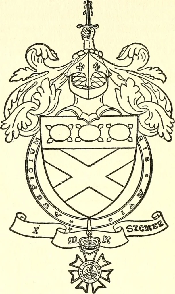 An illustration from Armory and lineages of Canada; comprising pedigrees with historical notes, brief biographies and family registers of prominent men of Canada, including blazons and illustrations of many armorials, and of insignia of knighthood, 1913, leaf 45